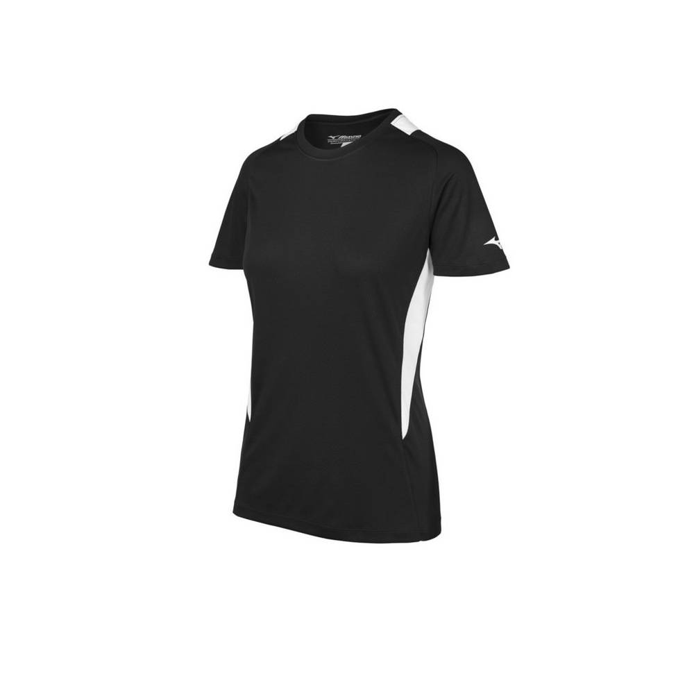 Camisas Mizuno Softball Crew Neck - Mulher - Pretas/Branco - UPYEX5402